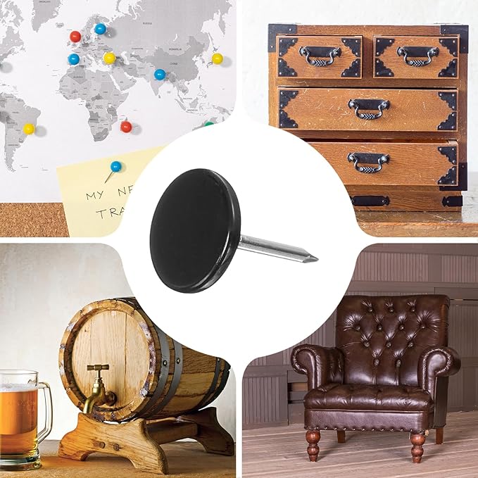 uxcell 150Pcs Upholstery Tacks, 11mmx15mm Flat Head Thumb Tack Decorative Furniture Nails Push Pins for Furniture Sofa Headboards, Black