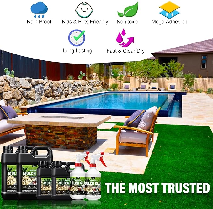 Mulch Glue - 32oz Concentrate Gravel Glue Strong Landscape Adhesive with Applicator for Landscaping, Garden - Safe Ready to Use Mulch Lock Gravel Stabilizer Glue for Pea Gravel, Rock, Leaf, Bark