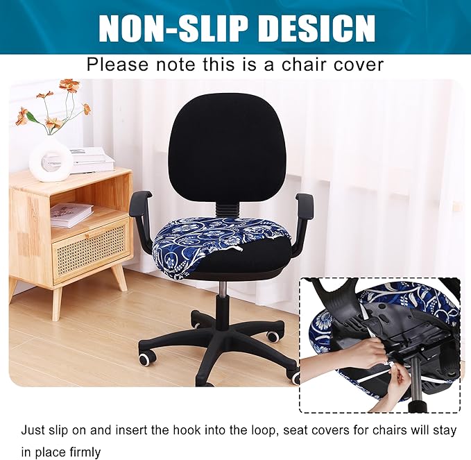 Smiry Printed Office Computer Chair Seat Covers, Stretch Fit Universal Desk Rotating Chair Cover Washable Removable Seat Cushion Protectors - Navy Blue