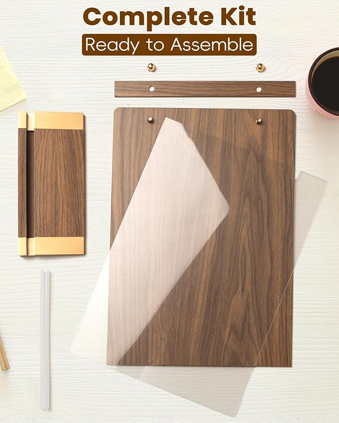 1PK Acrylic Sign Holder 8.5 x 11 with Walnut Wood Base, Clear Plastic Commercial Display Stand for Menu, Poster, Flyer, Table Paper Frame for Restaurant, Office, Store, Bar, Wedding