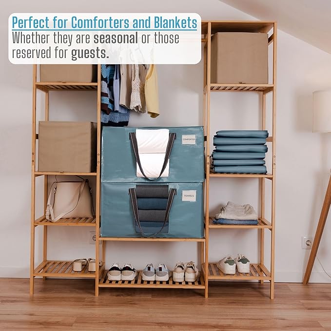 VENO 8 Pack Moving Bags, Comforter and Blanket Storage Bags for Closet, Moving Boxes, Boxes with Lids Alternative, College Dorm Packing Supplies, Foldable Heavy-Duty Tote (Shiny Light Blue, 8 Pack)