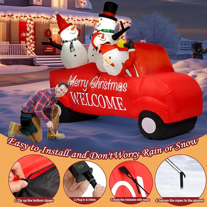 Outdoor Christmas Inflatables Decoration, 8FT Inflatable Christmas Santa with 3 Snowmen Decorations,Outdoor Blow Up Yard Decorations with Built-in LED for Outside, Holiday Lawn, Yard, Garden