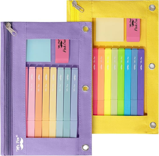 Mr. Pen- Pencil Pouch for 3 Ring Binder, 2 Pack, Yellow and Purple, 3 Ring Binder Pencil Pouch