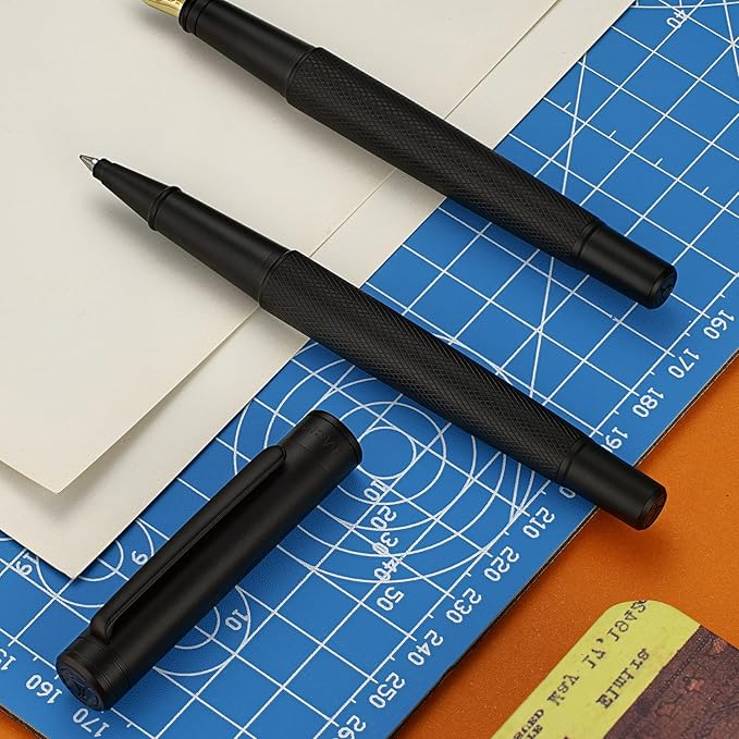 Matte Black Forest Rollerball Pen, Luxury Pen with Schmidt Black Ink Refill, Fancy Pen Gift Set for Men & Women, Business Signature, Executive, Office, Nice Fancy Designer Pens