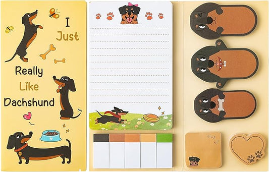 Xqumoi I Just Really Like Dachshund Sticky Notes Set, 550 Sheets Cute Cartoon Dachshund Self-Stick Notes Pads Animal Divider Tabs Bundle Writing Memo Pads Back to School Office Supplies Small Gift