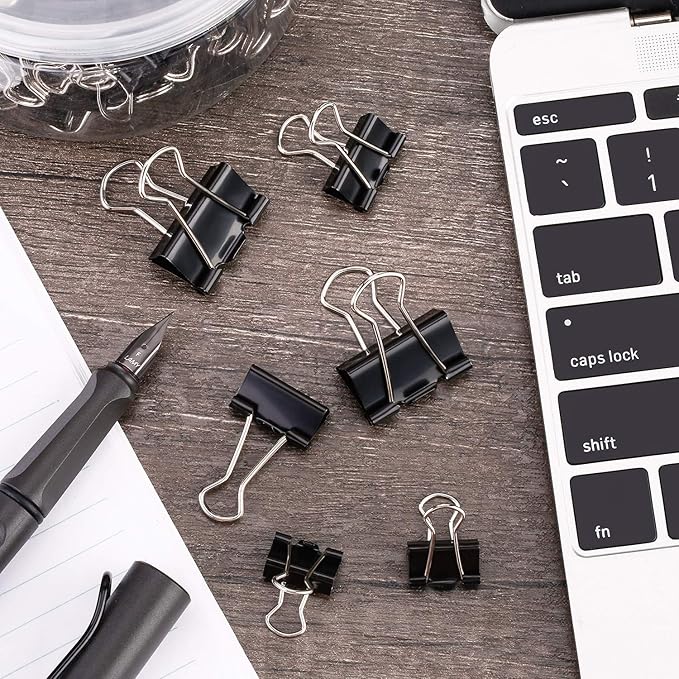 TecUnite 150 Pcs Binder Clips Assorted Sizes Black Paper Clamps Clips Large Medium Small Clips Office Supplies