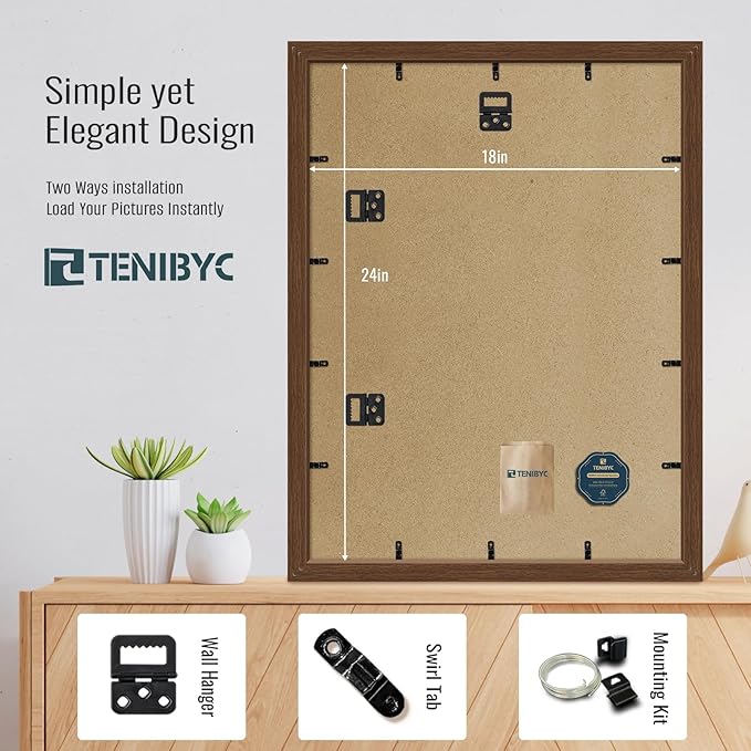 18 x 24 Poster Frame - 4 Pack, Brown Wood Picture Frame, Display Pictures, Posters, Puzzles, Horizontal and Vertical Wall Hanging