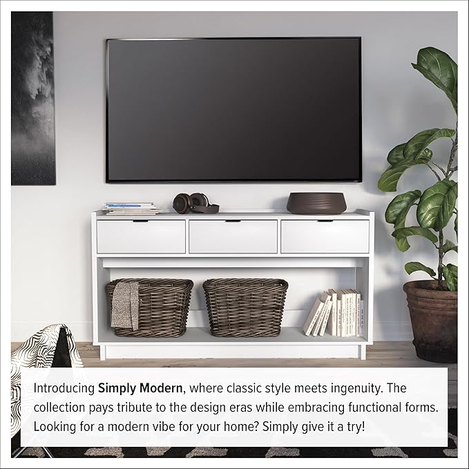 Prepac White Simply Modern Entryway Table, Narrow Console Table with 3 Drawers, Media Console with Storage, 15.75" D x 60.25" W x 32" H