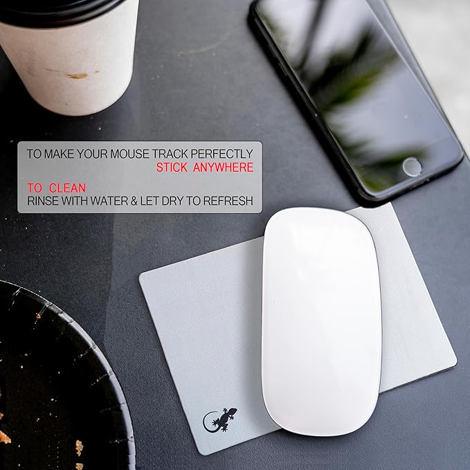 Mouse Pad Adhesive Bottom - Sticks to Any Surface - Portable - Webcam Covers and Screen Cleaner Included (Silver)