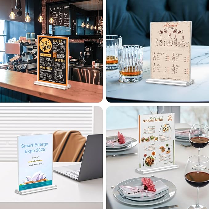 Acrylic Sign Holder,8.5x11 Inches Acrylic Display Stands,Table Top Sign Paper Holder, Menu Flyer Holder, Vertical Double-Sided Display Sign Holder, Clear Display Table Signs Stand Suitable for Restaurants Office Store Show Fair