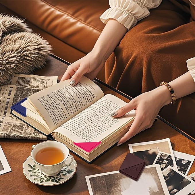 Leather Corner Bookmarks, 6 Pcs Square Page Book Marks Marks Cute Corner Page Bookmarks for Women Book Accessories for Teachers Students School Office Home Supplies
