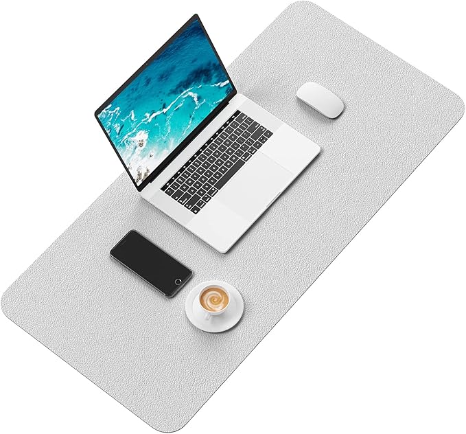 Hsurbtra Desk Pad, 30" x 14" PU Leather Desk Mat, XL Extended Mouse Pad, Waterproof Desktop Blotter Protector, Non-Slip Ultra Thin Large Laptop Keyboard Writing Mat for Office Home, Gray