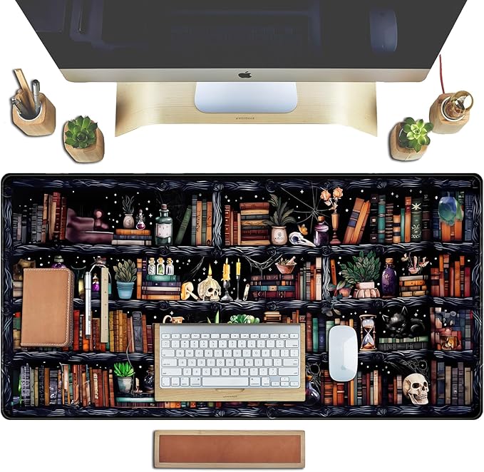 Desk Mat Forest Library Book Mouse Pad Big Desk Pad XXL Extended Gaming Large Mouse Pad for Desk Rubber Base Mousepad with Stitched Edges, Keyboard Mouse Mat for Work Game Office Home 31.5x15.7 in