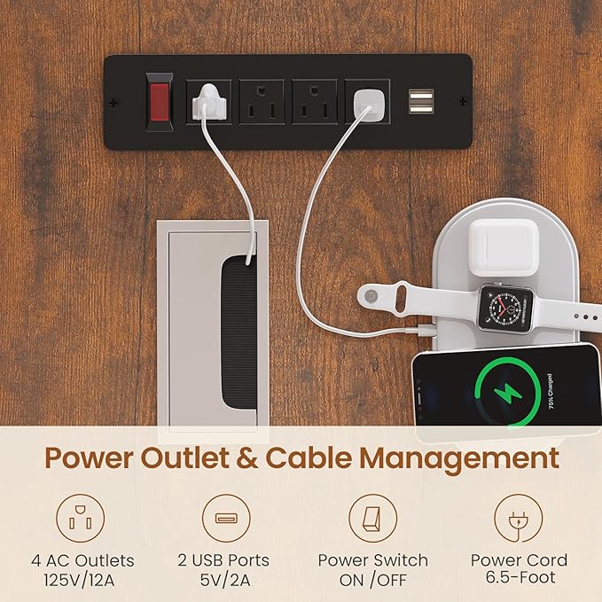 SEDETA 71" Executive Desk with File Cabinet, Large Office Desk with Drawers and Shelves, L Shaped Computer Desk with Power Outlets, Business Furniture Desk Workstation for Home Office, Brown