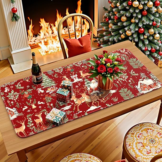 iCasso Christmas Desk Mat,Aesthetic Large Mouse Pad with Stitched Edges, Anti-Slip Big Mousepad for Desktop Decoration for Women Home (Red)
