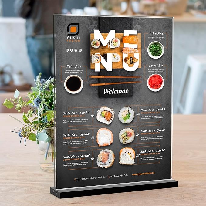 Acrylic Sign Holder Desktop Display Holder for Homes Restaurants Offices Shops (6 Pack 8.5x11 Black)