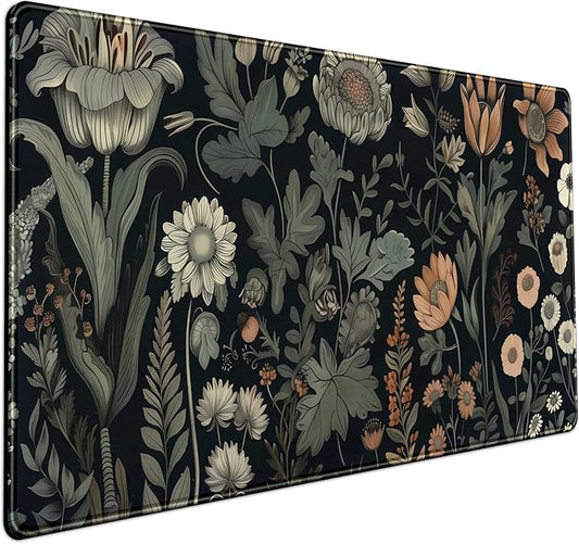 Aesthetic Vintage Dark Flower Plants Wildflowers Large Gaming Mousepad XXL Keyboard Mouse Mat Full Desktop Mat Women Desk Cover Mat for Work Office Home 31.5x15.8 in