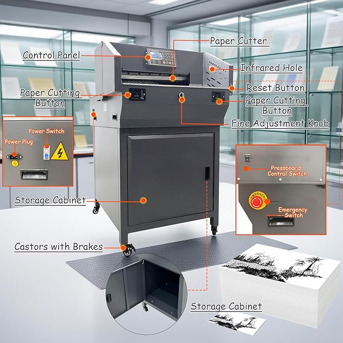 INTSUPERMAI Electric Paper Cutter Heavy Duty Paper Trimmers Guillotine with 40-460mm 1.57-18.11inch Cutting Size Digital Numerical Control Commercial Paper Stack Cutter Trimmer for Paper Cutting 110V