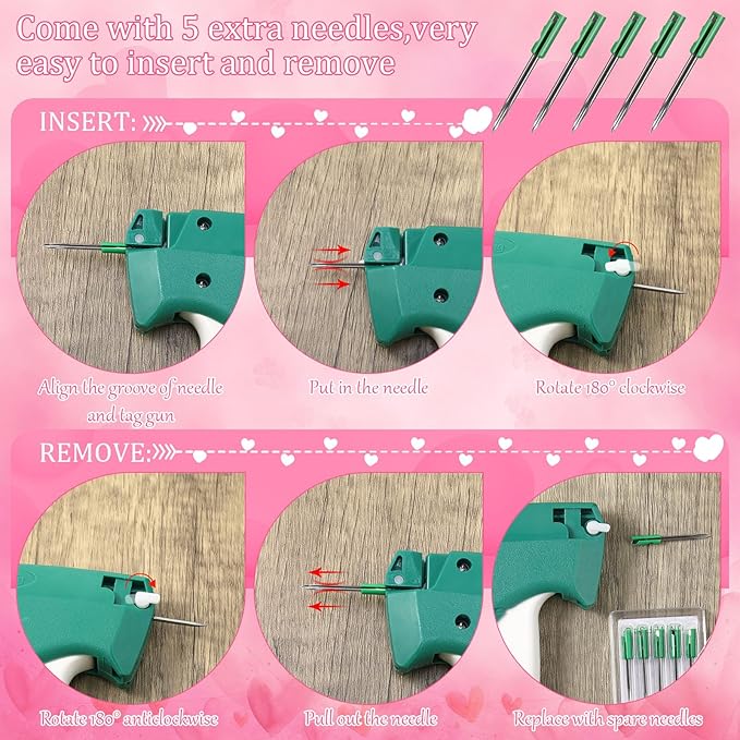 Chumia 3576 Pcs Stitch Tag Gun for Clothes, Quick Clothing Fixer, Tagging Gun with 3000 Barbs, 5 Needles and 100 Price Tags, Sewing Kit for Retail Stores, Garage Yard Sales(Pink)