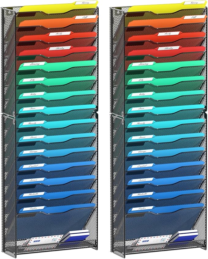 samstar 2 Pack 16 Tier Wall File Organizer Hanging Wall File Holder Wall Mount Paper Folder Organizer, Magazine Rack, Pack of 2