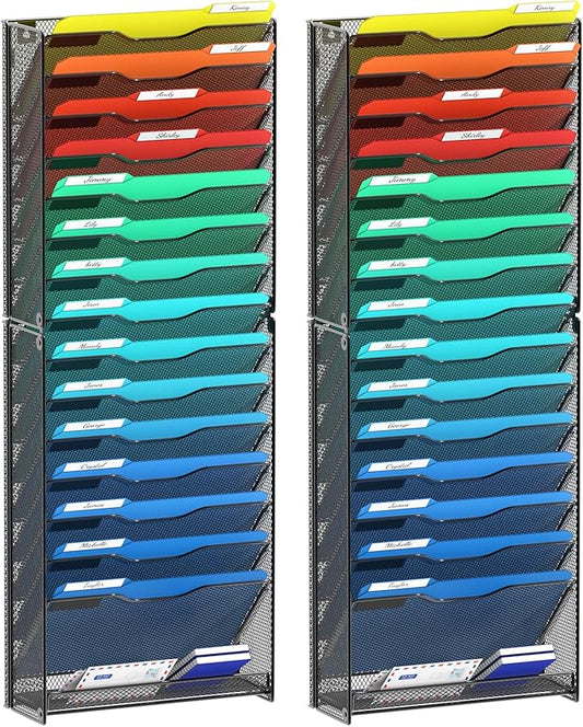 samstar 2 Pack 16 Tier Wall File Organizer Hanging Wall File Holder Wall Mount Paper Folder Organizer, Magazine Rack, Pack of 2