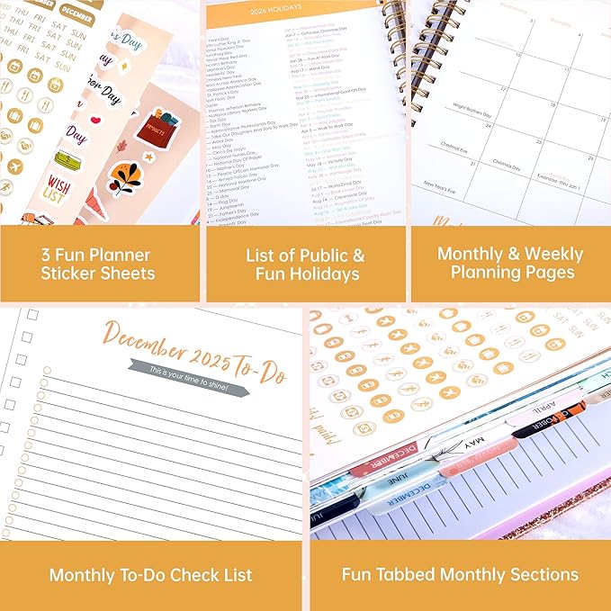 Yoment 2026 Planner Weekly and Monthly, 13 Month Hardcover Planner Dec 2025 - Dec 2026, 8.5" x 10.3" Large Spiral Bound Academic Planners for Women, Men, Daily Agenda with 3 Sticker Sheets (Glod)