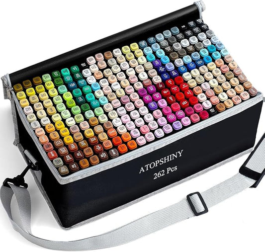 Alcohol Markers 262 Colors Drawing Pens Set Dual Tip Permanent Art Markers for Kids and Adult Gifts -262 Black shell Refillable