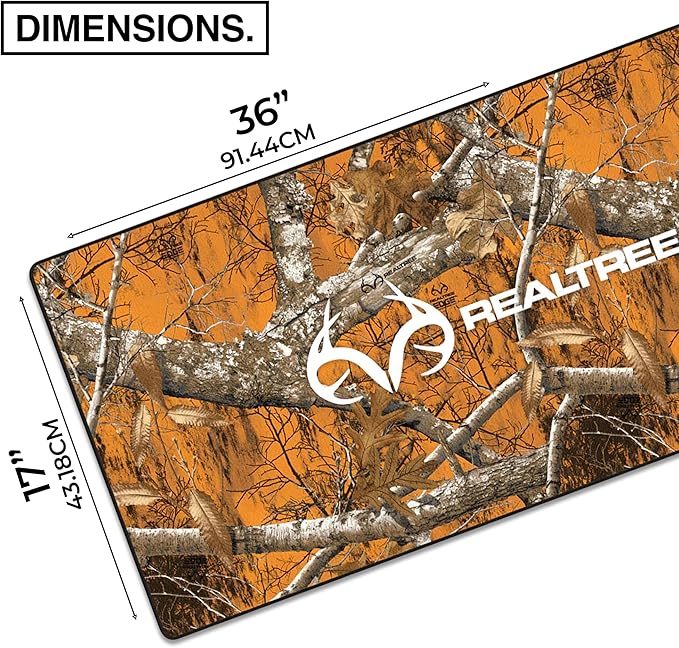 MPCO. Real Tree Large Gaming Desk Pad - 36" x 17" Aeroglyde Fabric Edge Orange – with Logo Desk Mats - Non-Slip, Washable, Smooth Glide for Precision Gaming & Work
