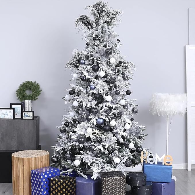 Christmas Balls Ornaments -36pcs Shatterproof Christmas Tree Decorations with Hanging Loop for Xmas Tree Wedding Holiday Party Home Decor,6 Styles in 3 Sizes(Black)