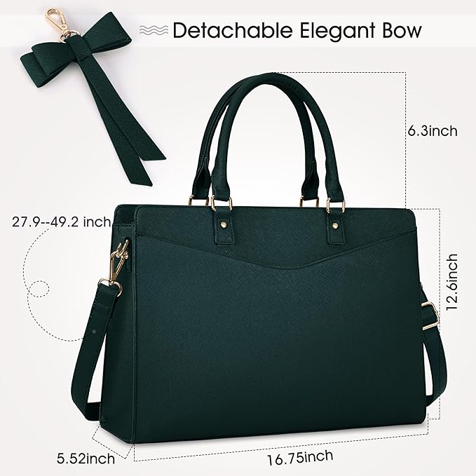 RAINSMORE Laptop Bag for Women 15.6 Inch PU Tote Bag Business Work Bag Waterproof Briefcase Computer Tote Lightweight Handbag Shoulder, Dark Green