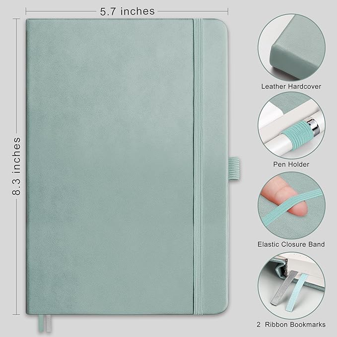 RETTACY Blank Journal Notebook, 192 Pages, A5 Medium Size (5.7'' x 8.3''), Leather Hardcover, 100 GSM Thick Paper, for Sketching, Drawing, Painting (Blue-gray)