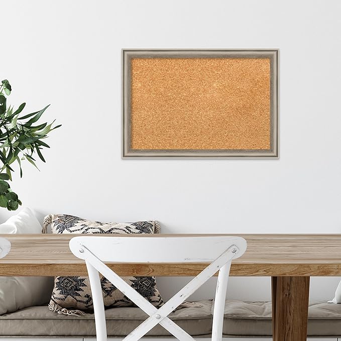 Amanti Art Natural Cork Board for Wall, 14x20 Vision Board with Silver Wood Frame, Small Corkboard Office Decor for Home Organization, Casual Corkboard Pinboard to Display Items for Home Organization