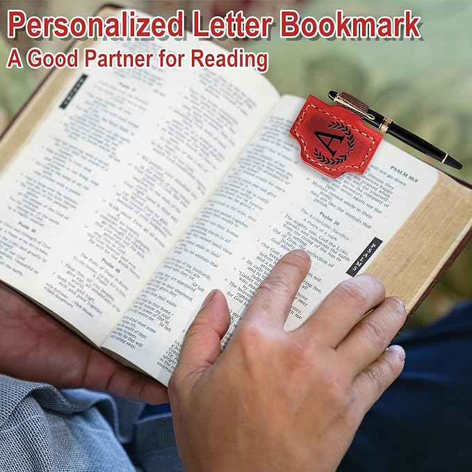 Personalized Bygone Mark Bookmark with Pen Holder, Leather Magnetic Bookmark 26 Letters Name Initial Bookmarks for Readers, Book Lover Gifts for Women Men Notebook Accessories (Coffee, R)
