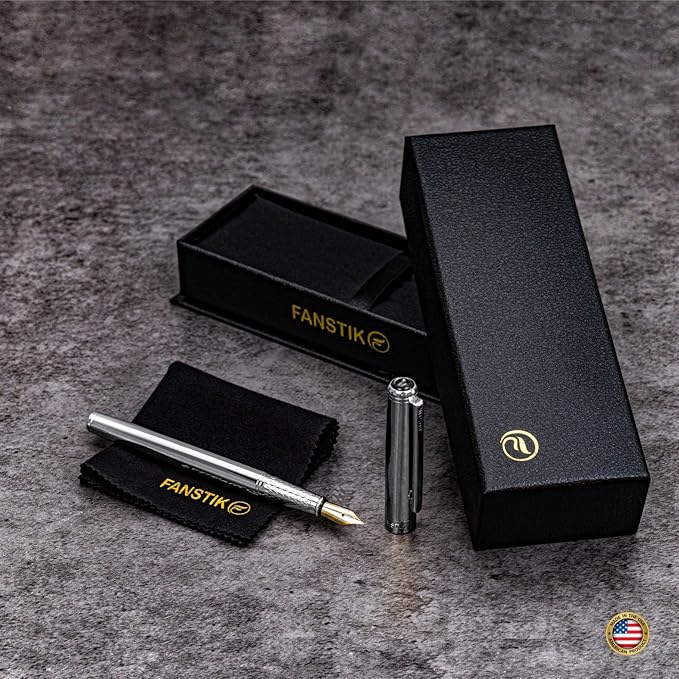 Silver Luxury fountain pen (Made In USA) fancy gift set for women, Chrome Finish, Professional executive pen gift set for men (Lux fountain Silver)