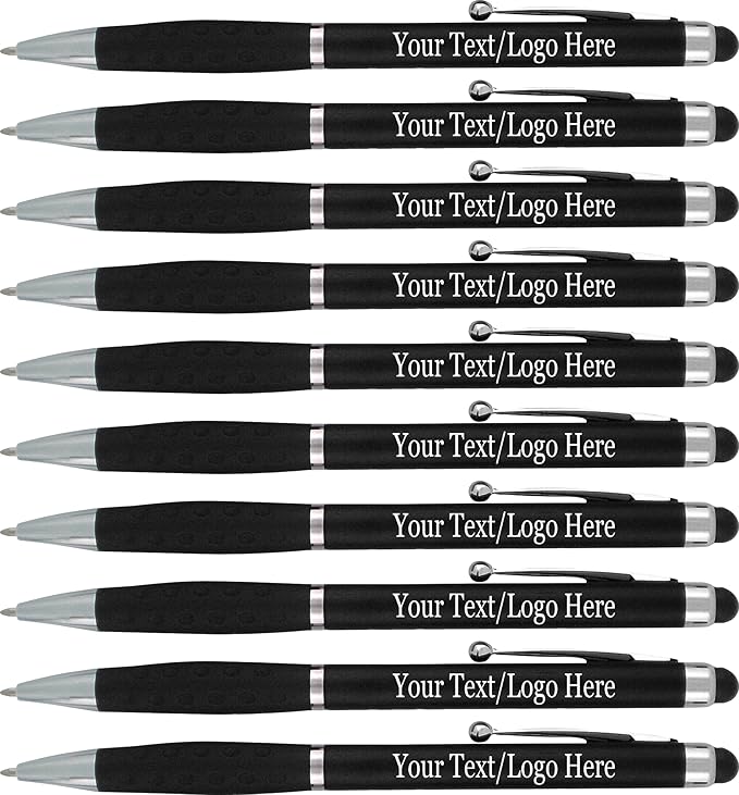 Personalized Stylus Pens With your Custom Logo or Text-600 Pack Bulk-for Businesses, Parties, and Events, 2 in 1 Ballpoint Pen & Stylus for Touchscreen Devices, Black Barrel, Black Ink