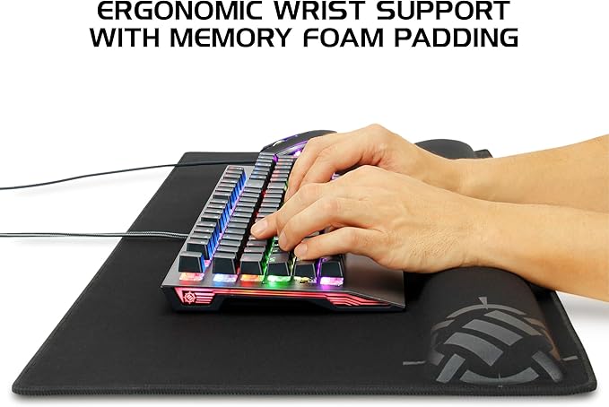 ENHANCE XXL Large Mouse Pad for Desk with 2XL Ergonomic Memory Foam Wrist Rest Support (31.5 x 13.78 x 1 inches) - Desk Pad with Anti-Fray Stitching & Soft Cushion Mat Surface, Designed in The U.S.