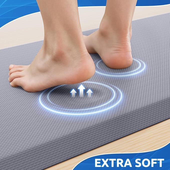 KitchenClouds 2PCS Kitchen Rugs Cushioned Anti-Fatigue Non-Slip Waterproof Kitchen Mat Comfort Foam Standing Mat for Floor Office Sink Laundry (Grey)