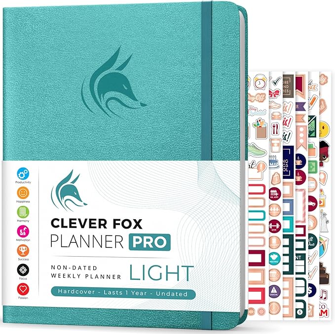 Clever Fox Planner PRO Light – Weekly & Monthly Life Planner to Increase Productivity, Time Management and Hit Your Goals, 8.5x11″ (Aquamarine)