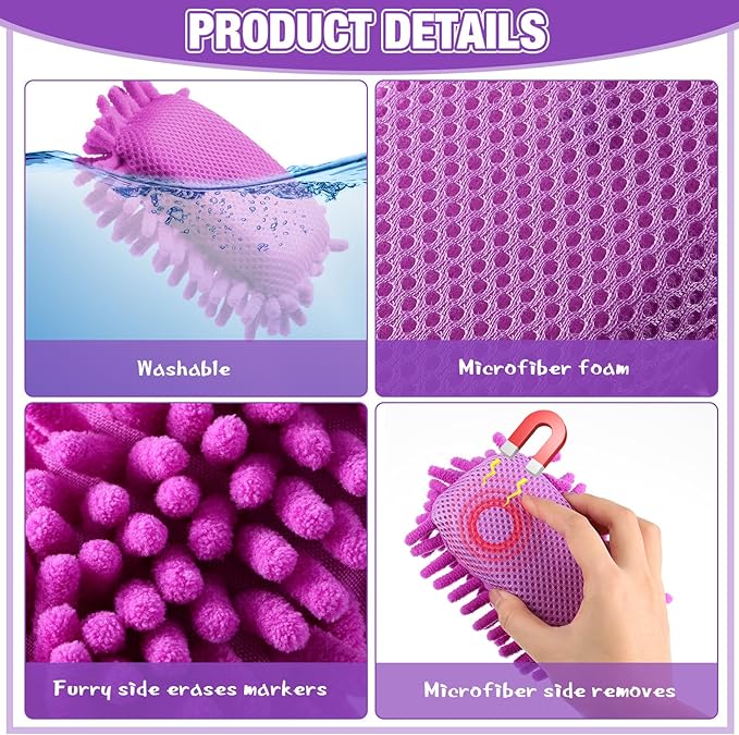 Sherr 24 Pcs Magnetic Whiteboard Eraser School Erase Erasers Microfiber Washable White Board Eraser for Chalk Classroom Home Office (Rainbow Colors)