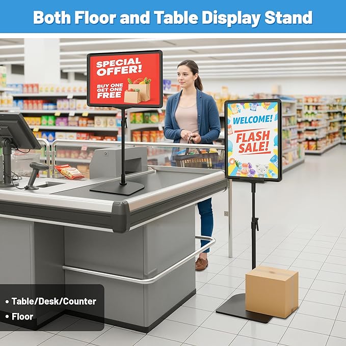 6Pack Sign Stand for Display 8.5 x 11, Adjustable Poster Stand for Table Top & Floor, Floor Standing Sign Holder, Metal Signage Stands for Business, Tradeshow, Store, Farm Display Stands