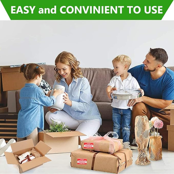 Honeycomb Packing Paper Wrap 15"x400' Sustainable Alternative to Bubble Cushioning Wrap Biodegradable & Fully Recylable for Moving/Shipping/Packing Roll with 20 Fragile Stickers