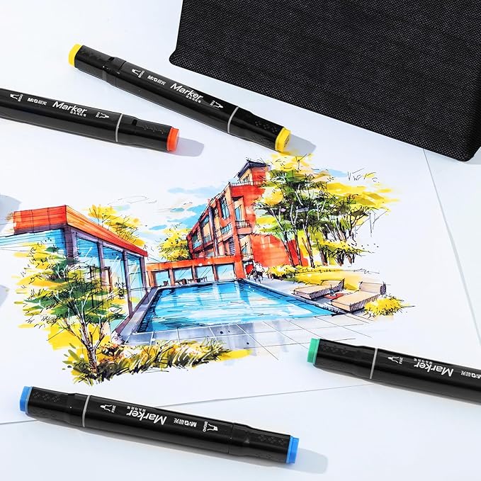 M&G 80 Colors Dual Tip Art Markers, Alcohol Art Markers set, for Adult Coloring Books, Drawing, Sketching, Doodling, Art Projects, School Supplies, Chisel & Fine Tip, Black Penholder