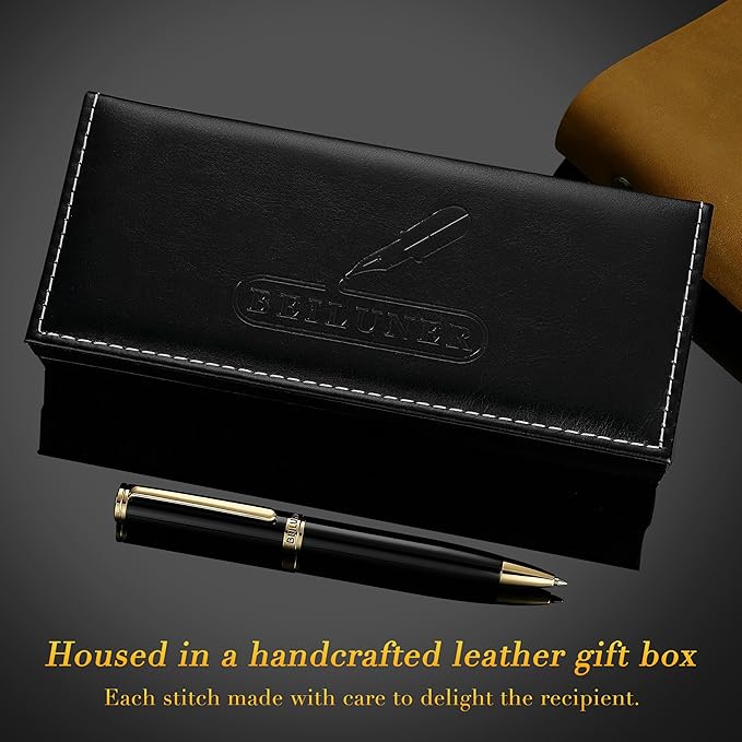 BEILUNER Luxury Personalized Gel Pen with 24K Gold Finish, Black Piano Lacquer, Luxury Grade Craftsmanship, Best Pen Gift Set for Men and Women, Professional, Executive, Office, Retractable Nice Pens