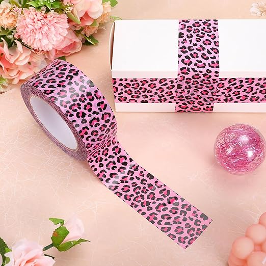 Whaline 109 Yard Leopard Print Packing Tape Pink Waterproof Shipping Tape Pink Safari Jungle Leopard Gift Wrapping Tape for Small Business DIY Crafts Box Carton Decor