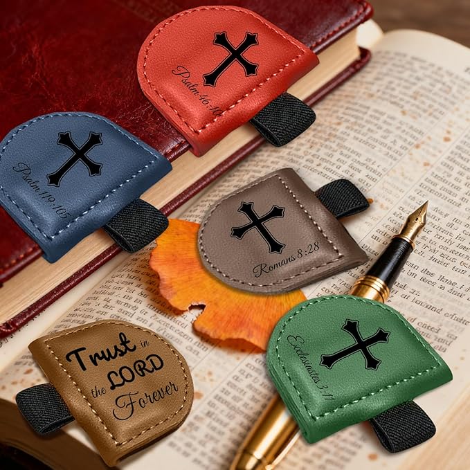 Bygone Mark Personalized Magnetic Leather Bookmark with Pen Holder - Inspirational Bible Verse Scripture Design, Custom Book Marker for Book Lovers Men Women (Green-Ecclesiastes 3:11)