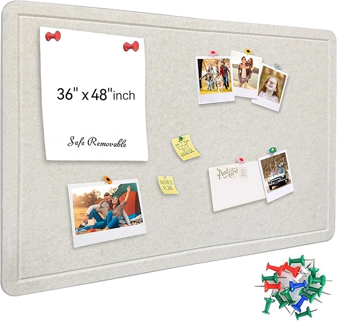 Large Bulletin Board - Foldable 36x48 Inches Cork Board Alternative with 20 Push Pins, 3' x 4' Self-Adhesive Felt Bulletin Board for Wall, Home Office Classroom Decor