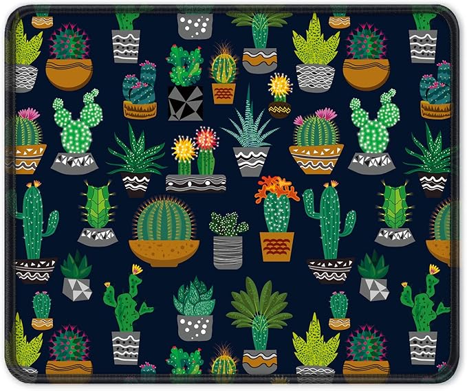 Auhoahsil Mouse Pad, 12 x 10 in Cactus Theme Computer Mouse Pad for Desk, Premium-Textured Non-Slip Rubber Stitched Edges Waterproof Square Mouse Mat for Gaming Work Wireless Mice, Black