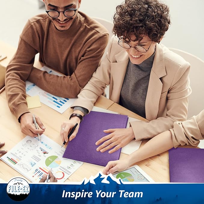 FILE-EZ Two-Pocket Folders, Purple, 25-Pack, Textured Paper, Letter Size (EZ-32545)