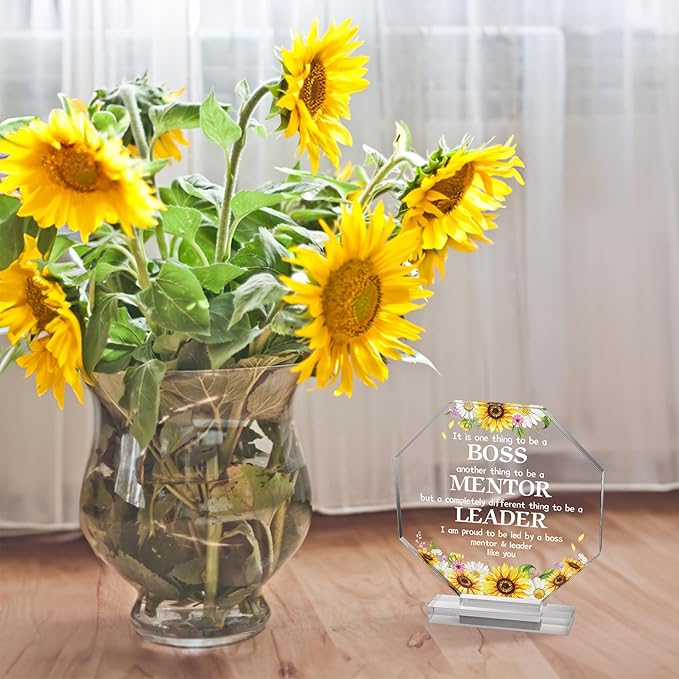 Yopyame Sunflower Boss Gifts Acrylic Boss Day Gifts for Women Appreciation Gifts for Leader Mentor Office Desk Decor Sign Paper Weight Decorative for Boss Birthday Funny Paperweights Work Gifts