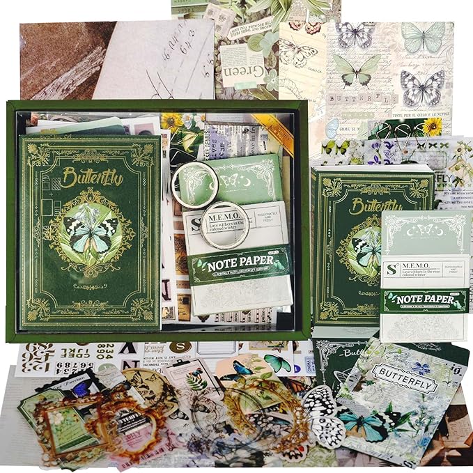 Funto Scrapbooking Kit(140 PCS), Vintage Collection-Whispers of The Forest, Perfect for Bullet Scrapbooking Materials, Planner DIY Arts Craft Collage